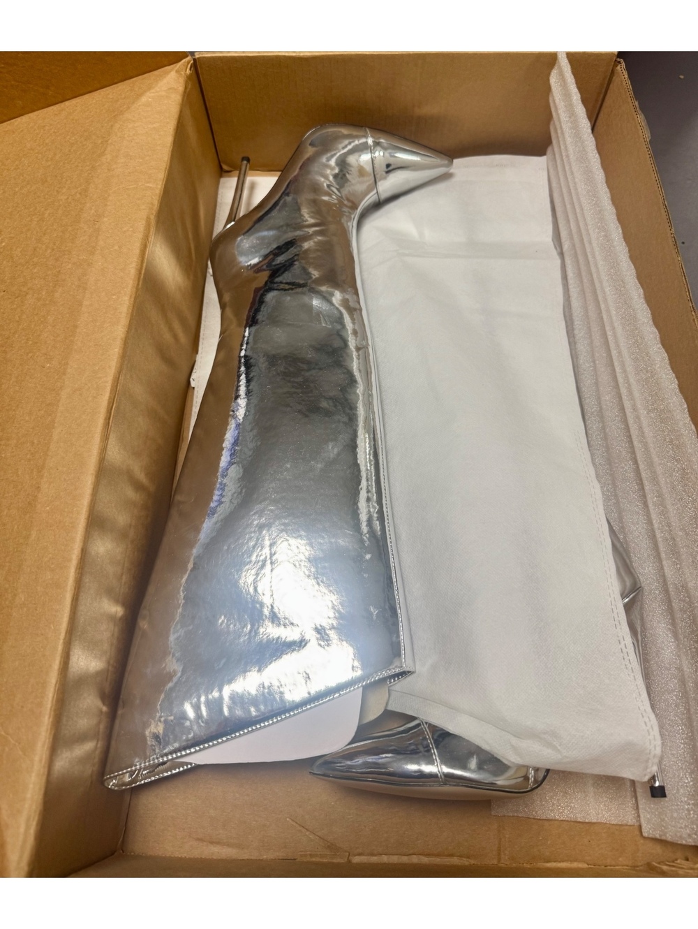 NEW Silver Metallic Knee-High Stiletto Boots Size 8 - Picture 6 of 6